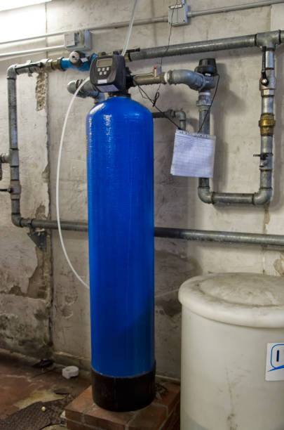View of the water softener in a condominium
